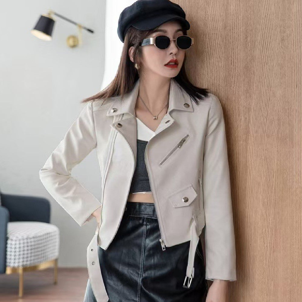 Chaqueta de cuero de moda para mujer, abrigo ajustado