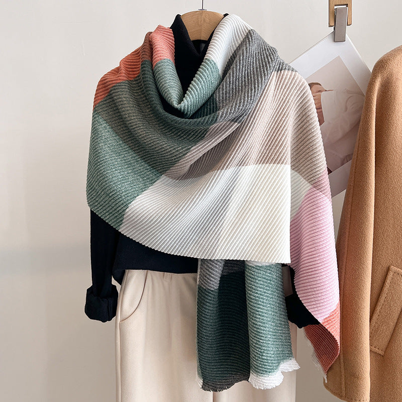 Womens Multicolor Crinkled Cashmere All-Match Shawl