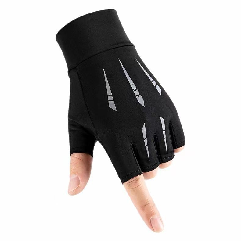 Guantes de medio dedo para deportes al aire libre de verano, hechos de seda de hielo con agarre antideslizante.