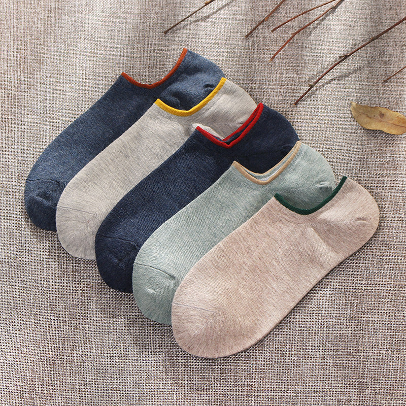 Calcetines tobilleros de corte bajo, transpirables, de algodón, de color liso, de verano, de negocios, modernos, absorbentes del sudor y de corte bajo.