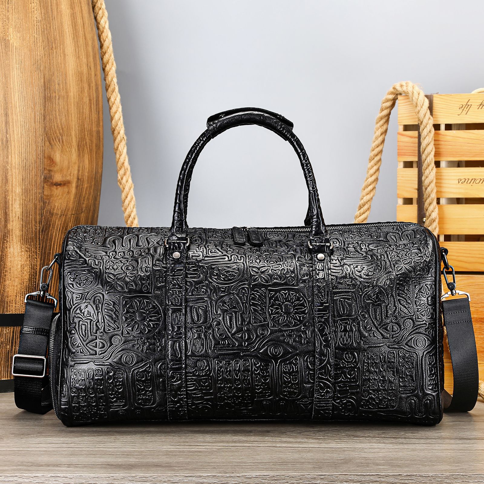 Bolso de mano con diseño retro en relieve para hombre