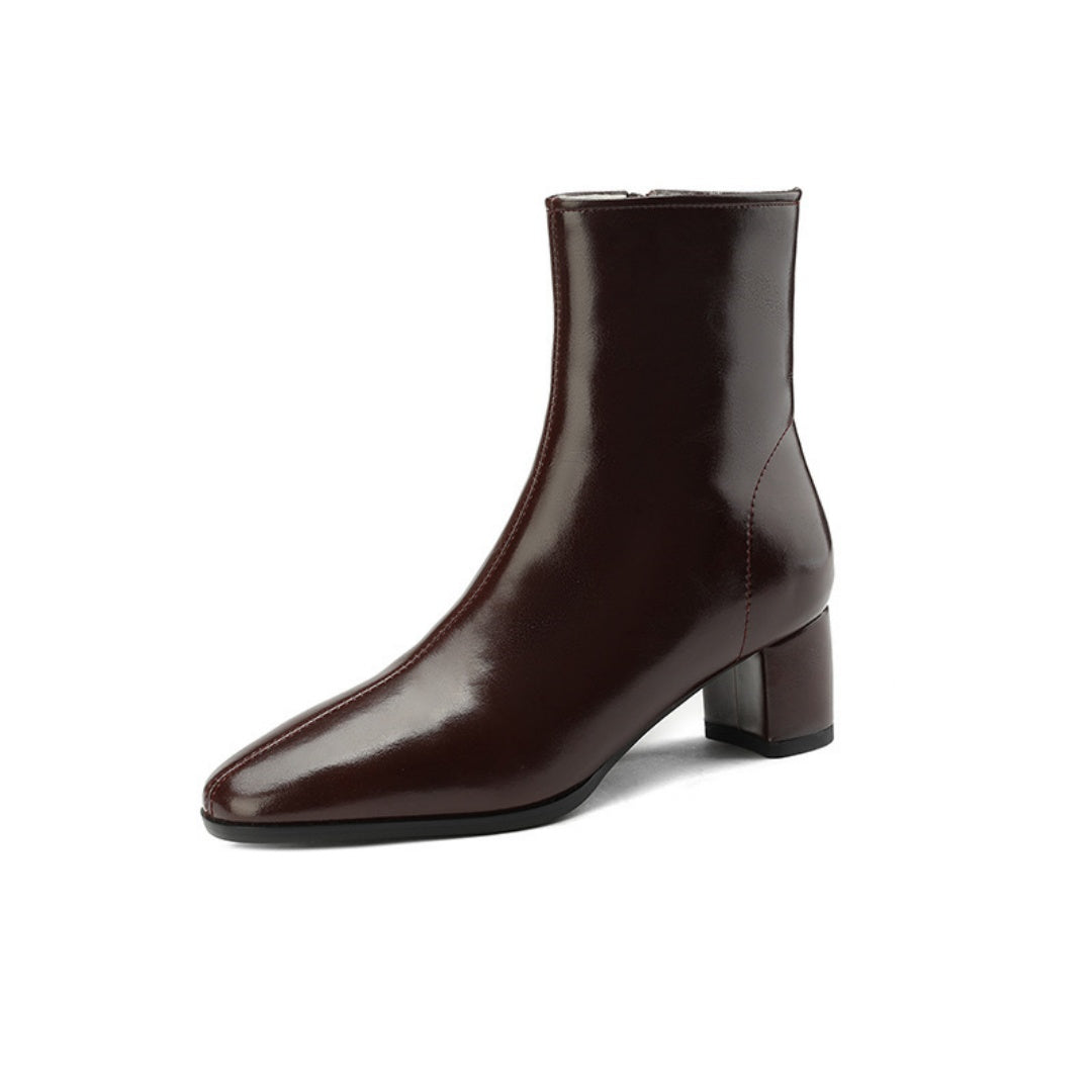 Botas cortas para mujer, tacón medio grueso, botas de nieve de piel gruesa, botas de algodón