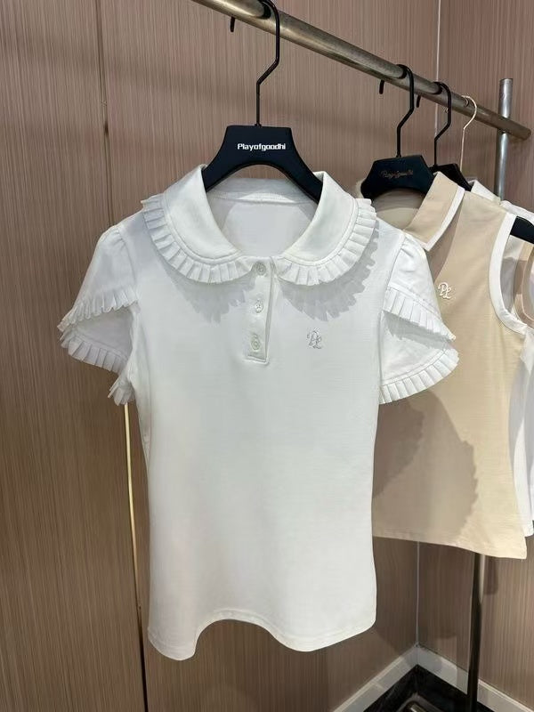 Top informal de manga corta ajustado para mujer