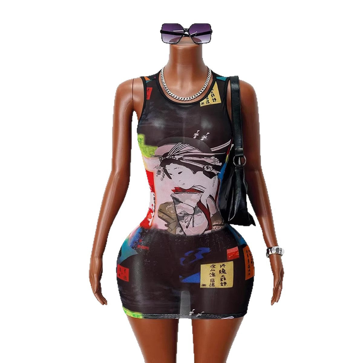 Vestido tipo camiseta sin mangas con cuello redondo, ligero y de malla transpirable