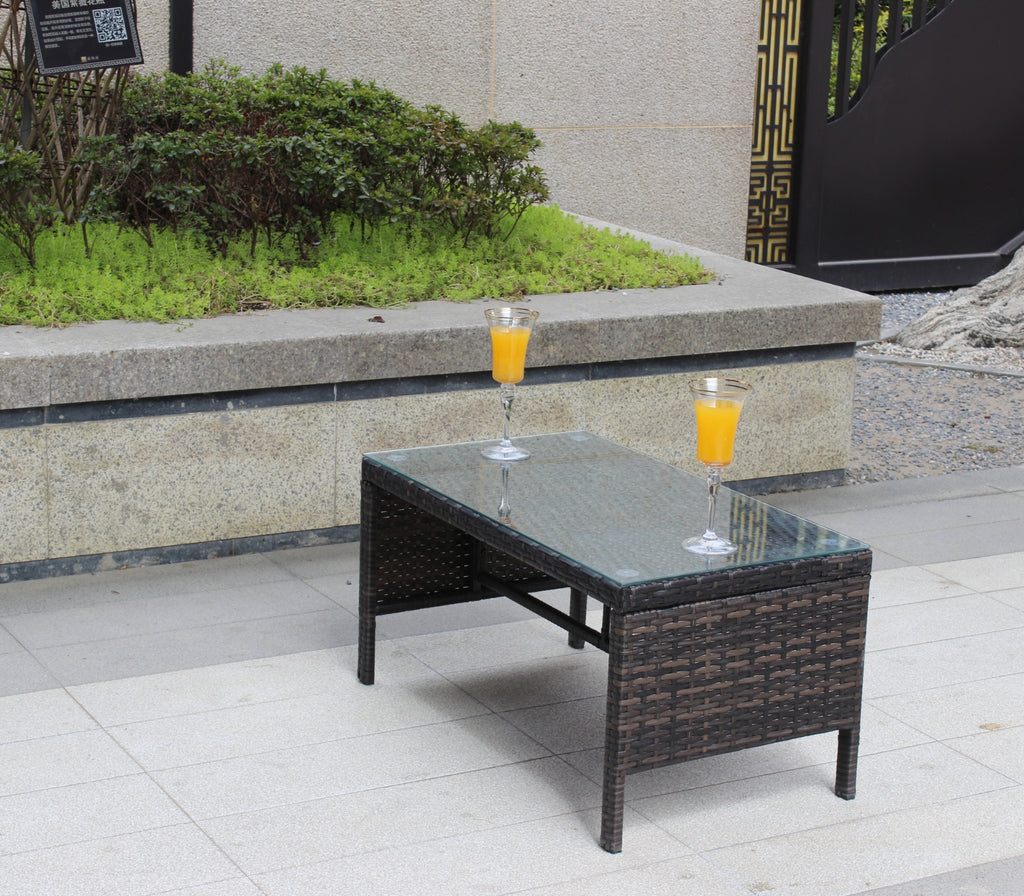 Muebles de exterior para patio, 1 mesa de centro con vidrio templado transparente