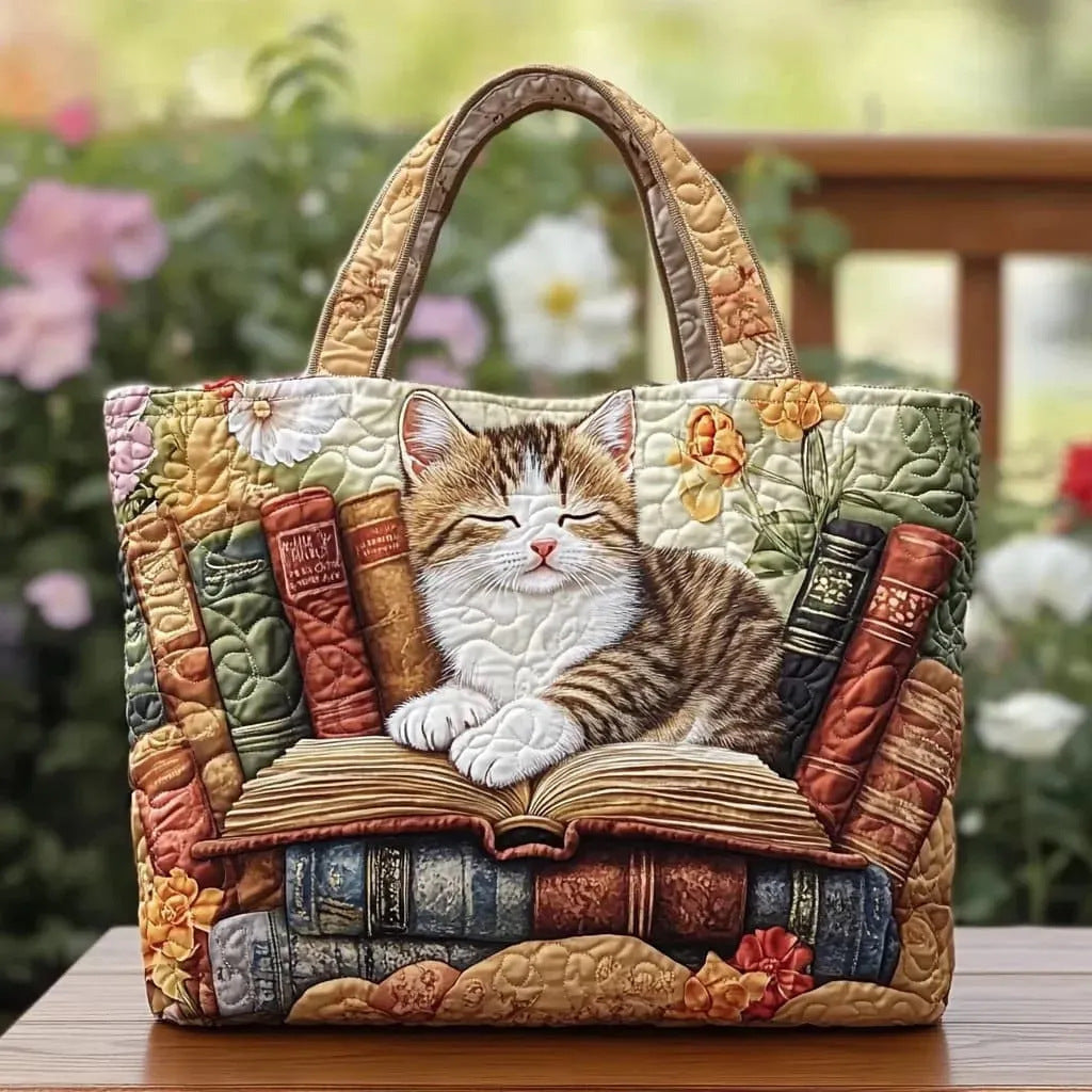 Bolso tote creativo de gran capacidad con impresión digital y bordado acolchado.