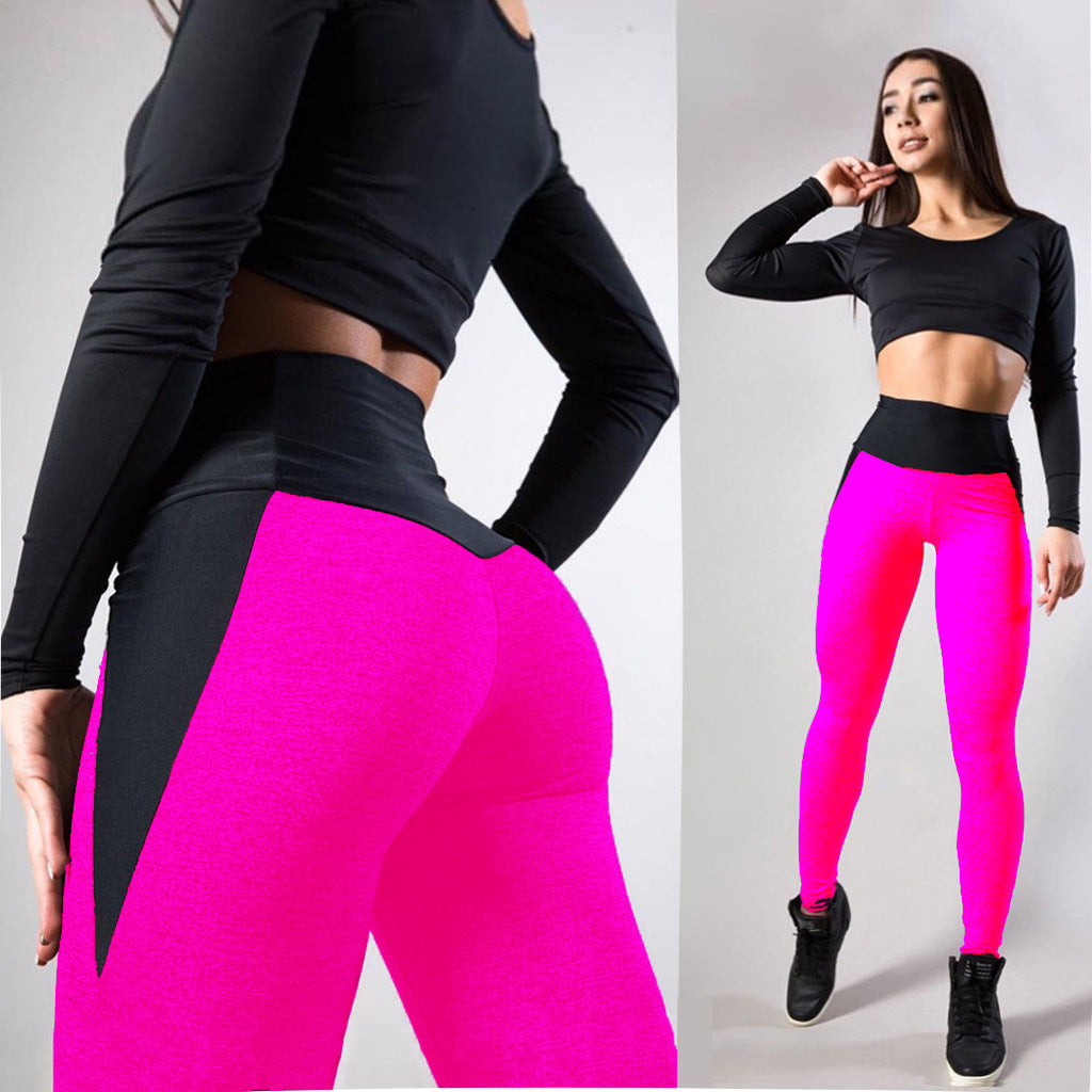 Leggings deportivos de yoga con colores contrastantes y empalmados