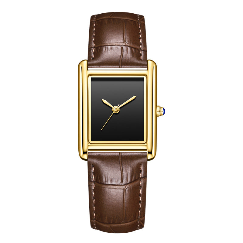 Reloj de pulsera de cuero para parejas, sencillo, cuadrado, para estudiantes, resistente al agua.