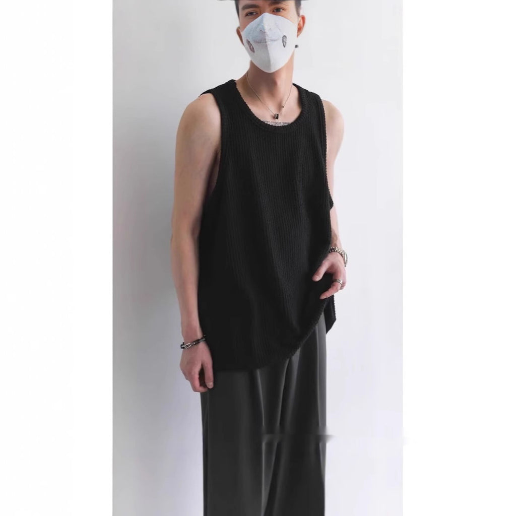 Waffle-knit Textured Pleated Loose-fitting Breathable Vest