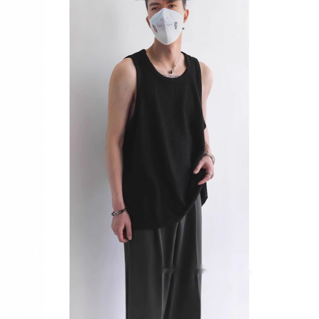 Chaleco transpirable, holgado, plisado y texturizado de punto gofre