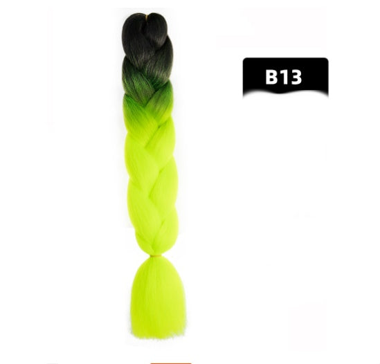 Peluca de seda africana de alta temperatura con fibra química y trenza grande en color degradado