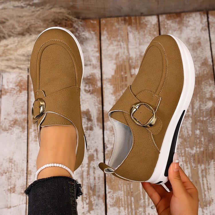 Zapatos casuales sin cordones para mujer de color liso con cordones delanteros