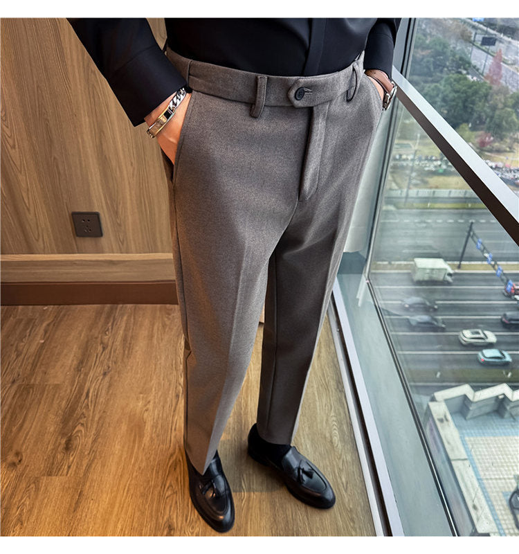 Pantalones de lana gruesos y cálidos con cintura elástica invisible para hombre