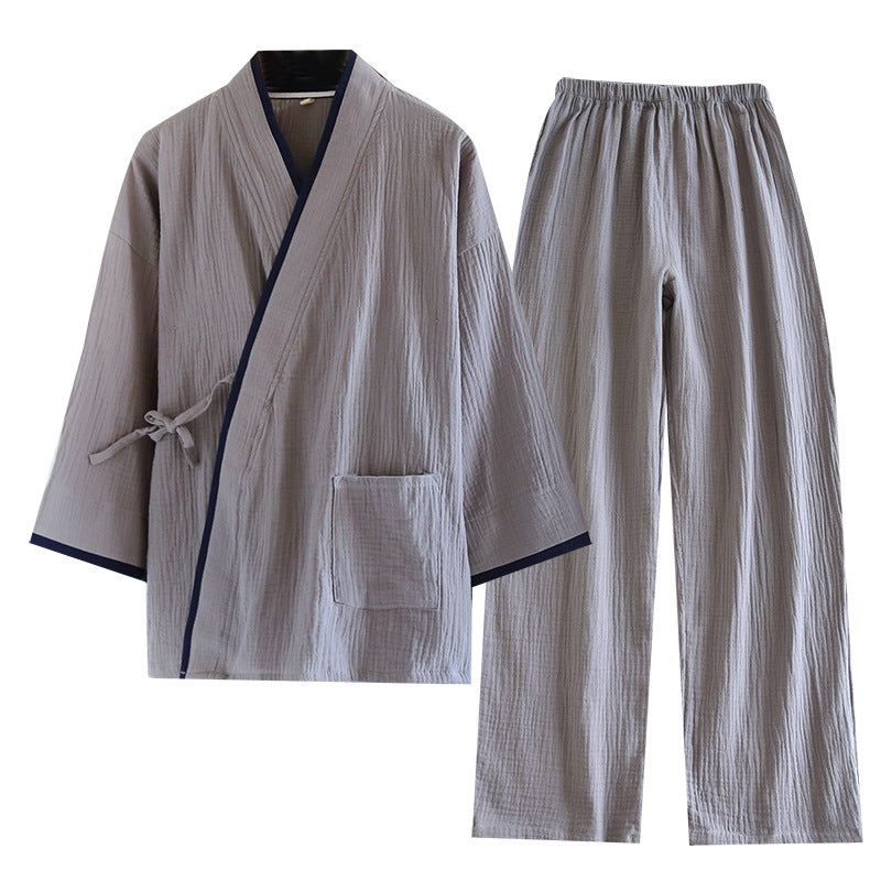 Conjunto de pijama de gasa de algodón puro estilo kimono Hanfu para hombre