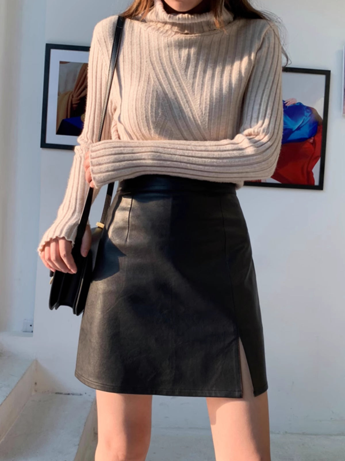 Falda de cuero sintético para mujer, sexy, ajustada, de cintura alta, para otoño e invierno