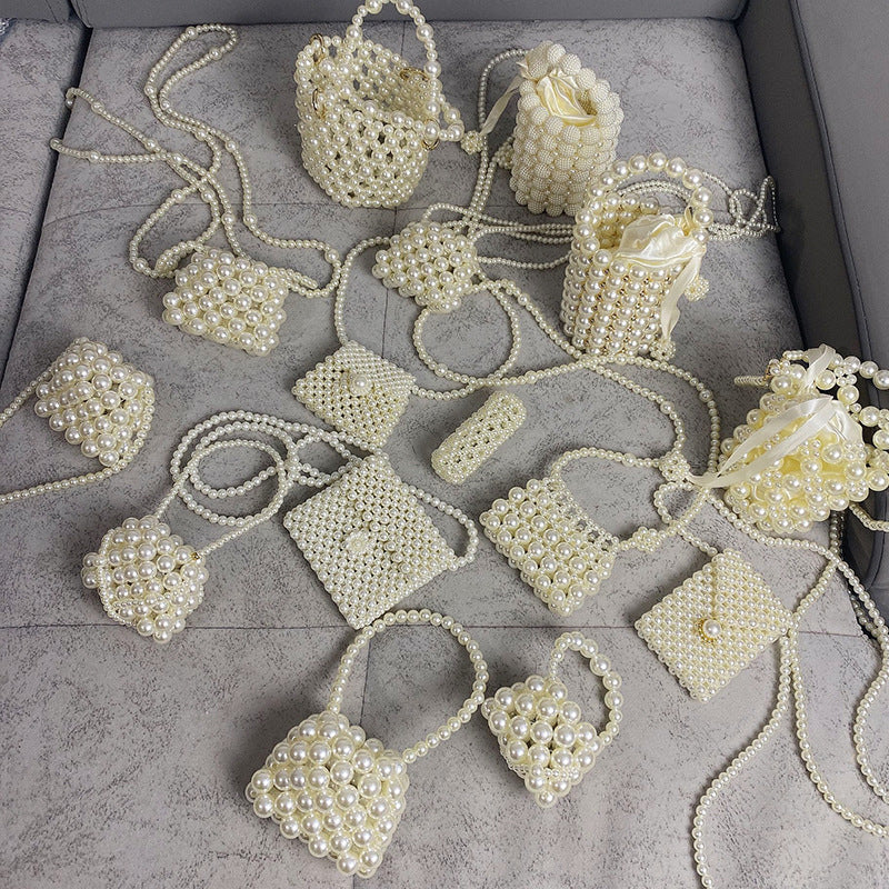 Bolso bandolera de verano versátil, mini, retro, tejido a mano con perlas