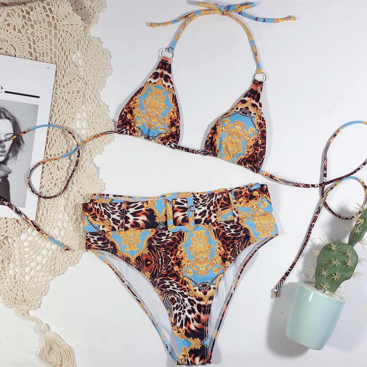 Printed halter bikini Women Two Piece Swimsuit Beach Vacation Summer