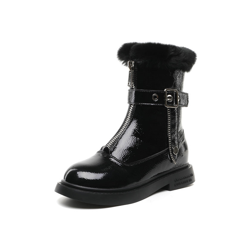 Botas de nieve de piel de conejo brillante