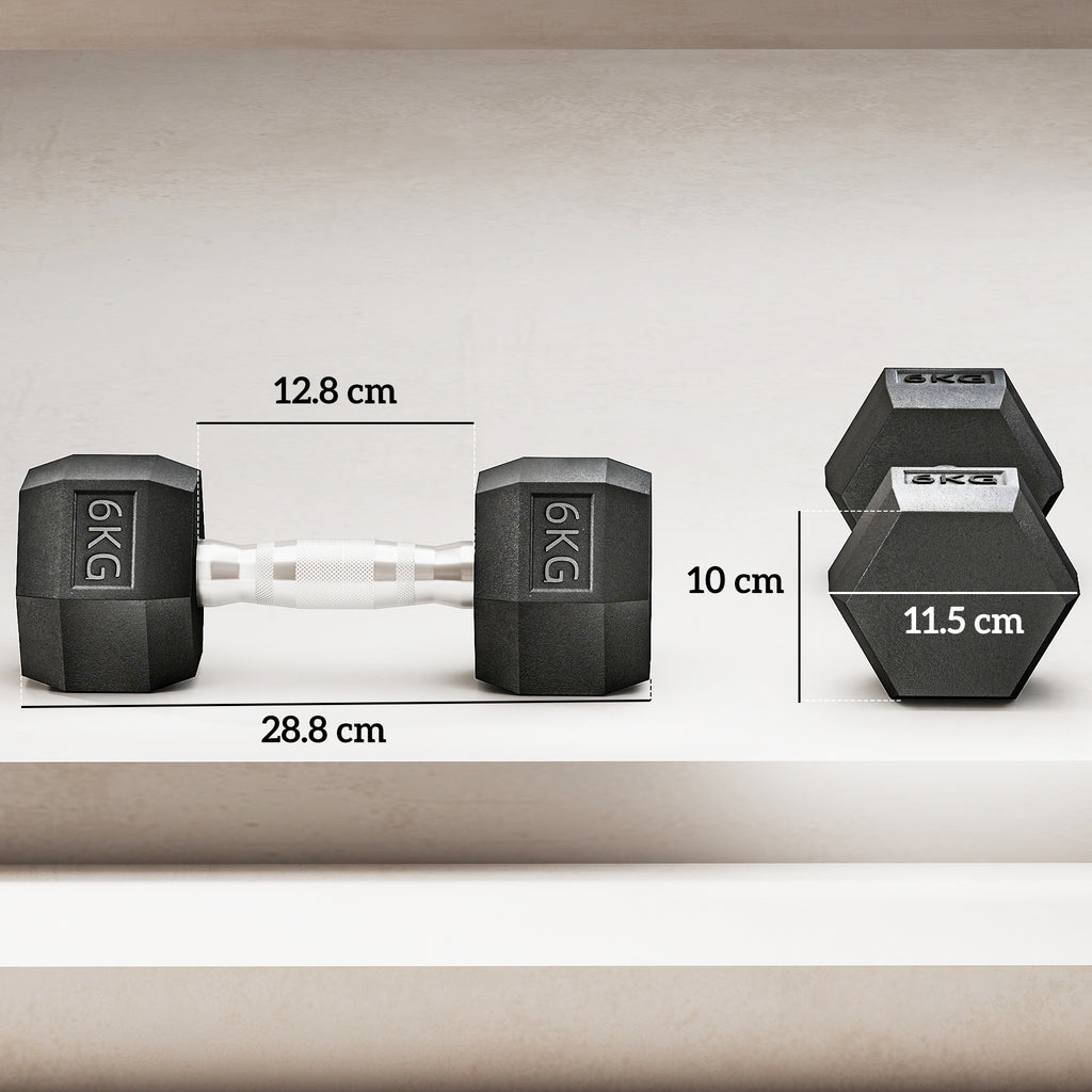 2x6kg Hex Dumbbells Set Rubber Dumbbells Weight Lifting Equipment Fitness Home Gym