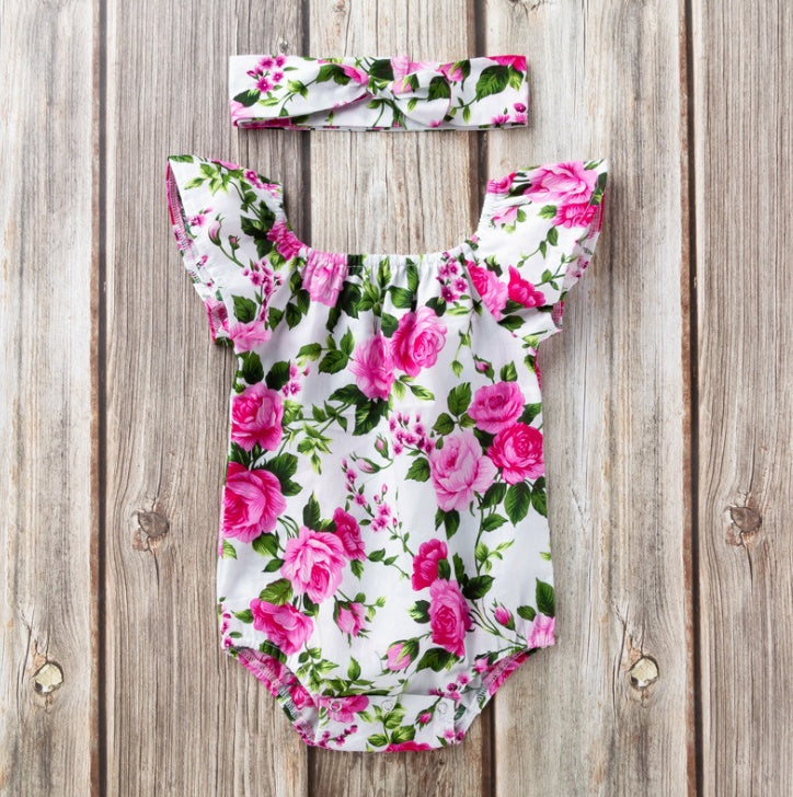 Ropa infantil, bebé, algodón, bebé, estampado de bebé, mangas pequeñas con vuelo, mono
