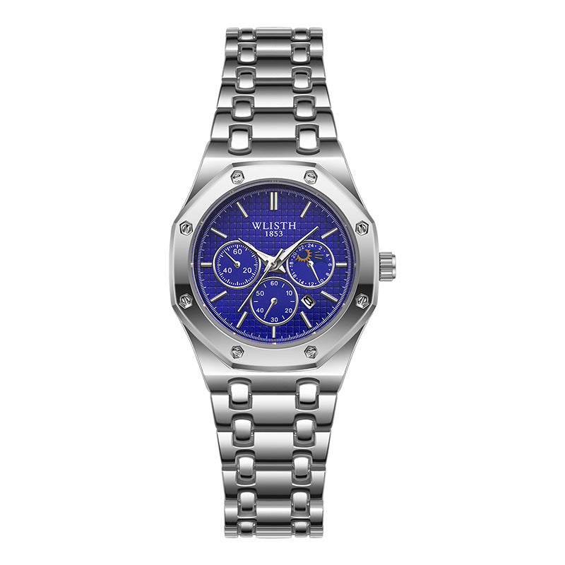 Reloj de mujer con correa de acero luminosa y calendario.