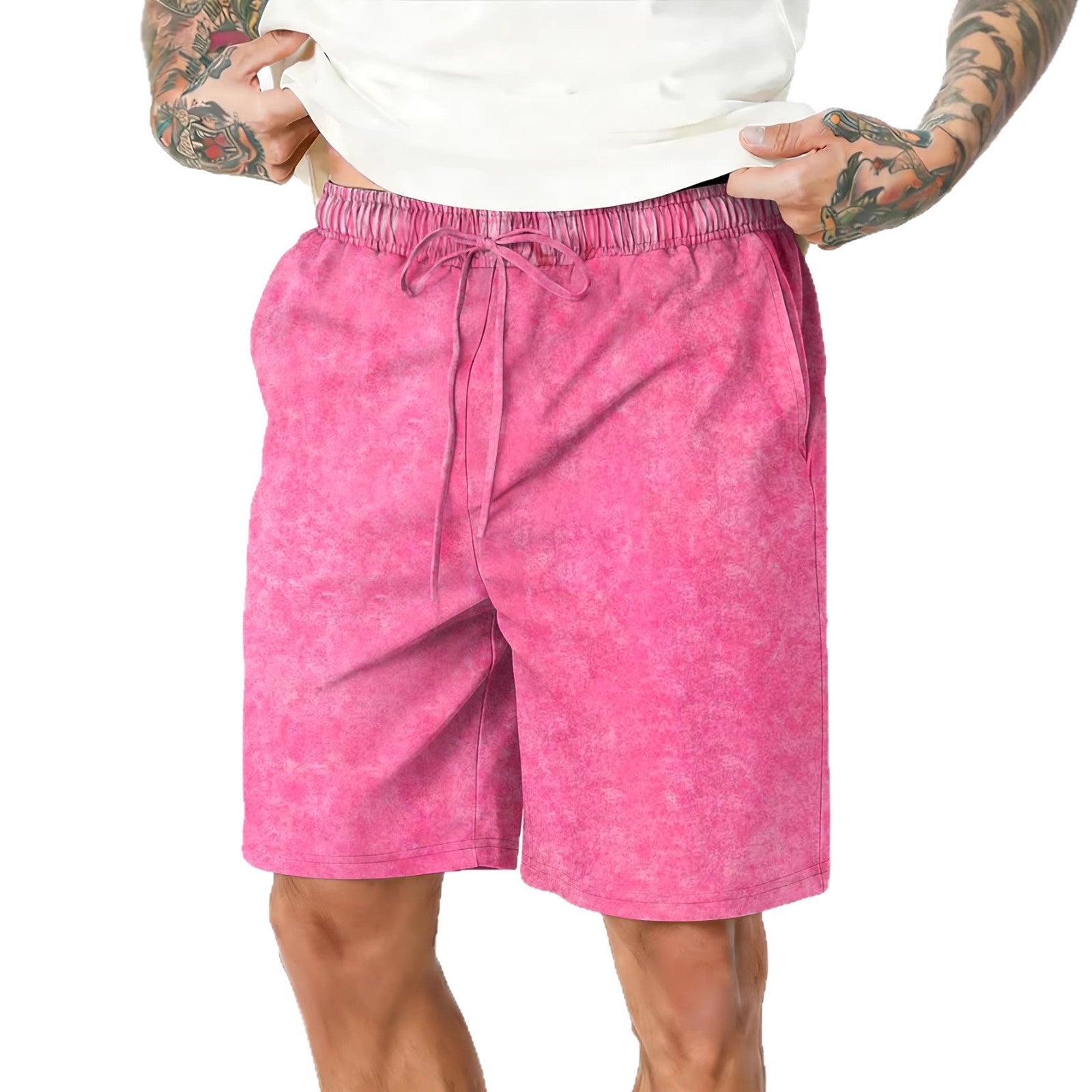Pantalones cortos casuales de corte relajado para hombre, lavados y desgastados