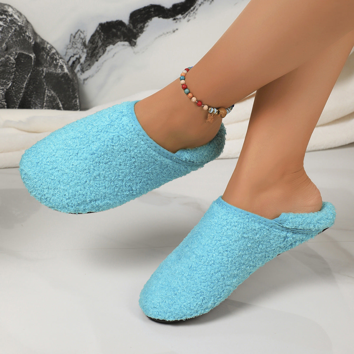 Fleece-lined Extra-thick Warm Mens Slippers With Soft Soles For Outdoor Wear
