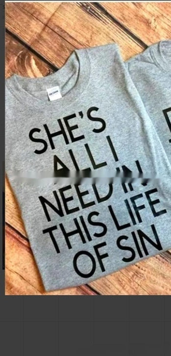Camisetas elegantes de manga corta y cuello redondo con letras en inglés para parejas