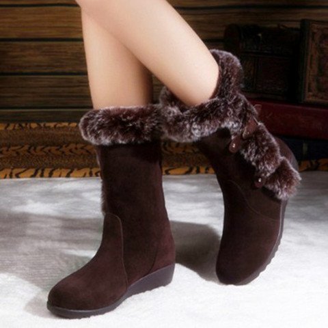 Botas de nieve de media pantorrilla de piel sintética de felpa para mujer