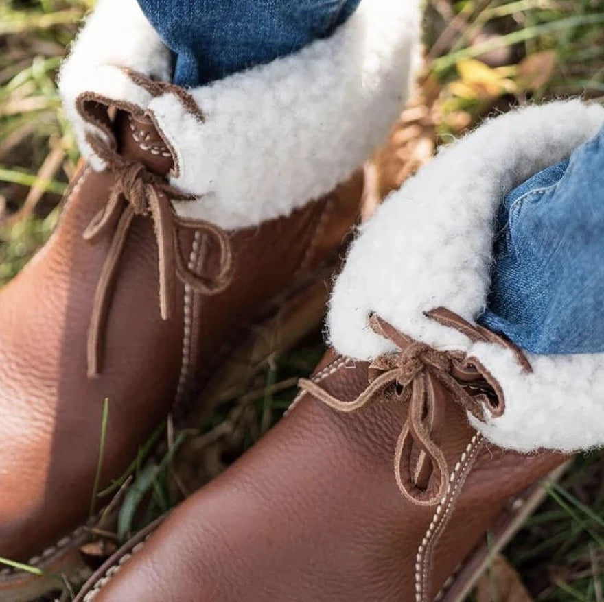 Botas de nieve para mujer, botas de invierno de piel de felpa con cordones para mujer