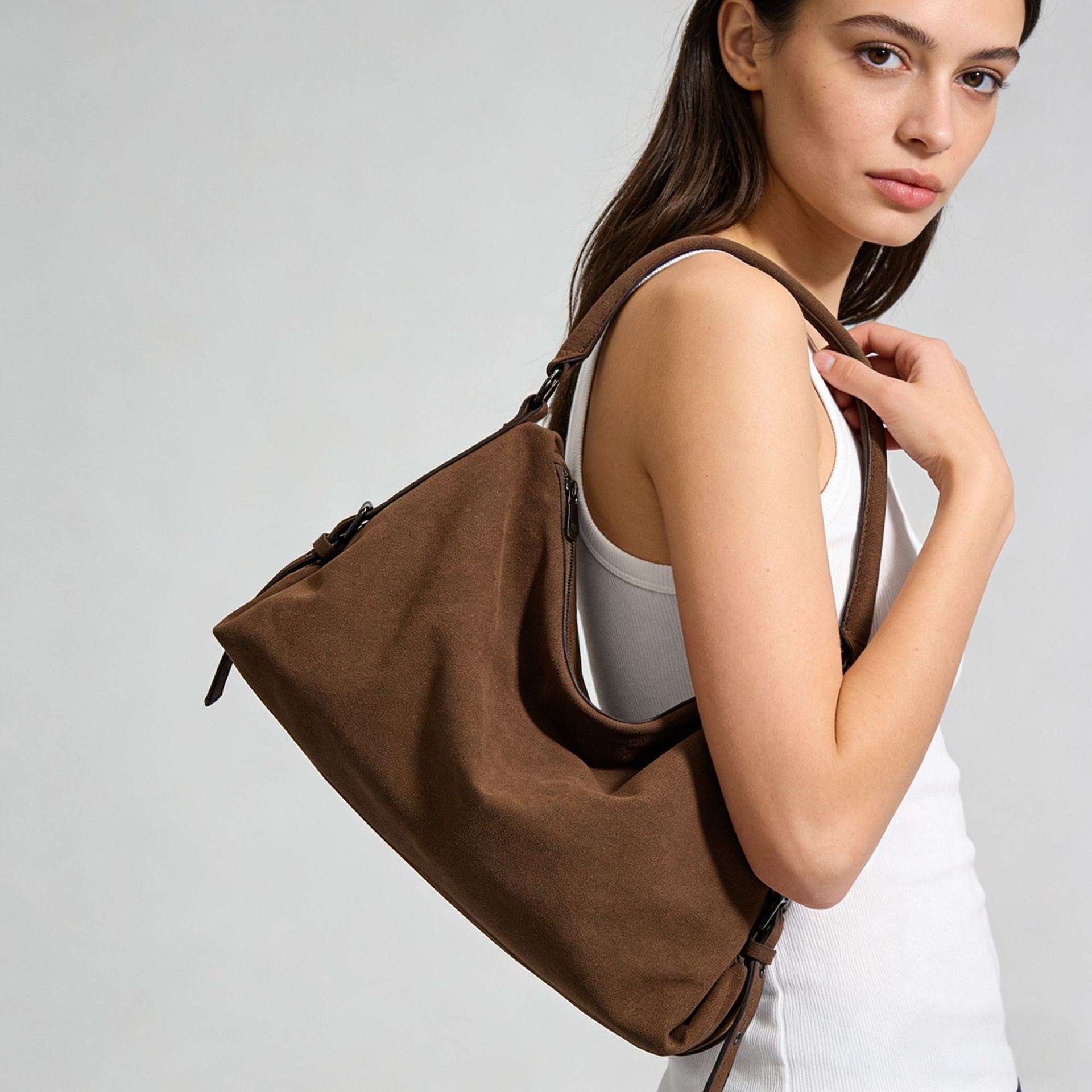 Bolso tote vintage de ante de gran capacidad