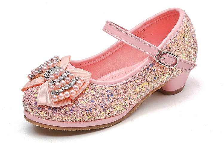 Zapatos de tacón alto con lazo y cristales para niños