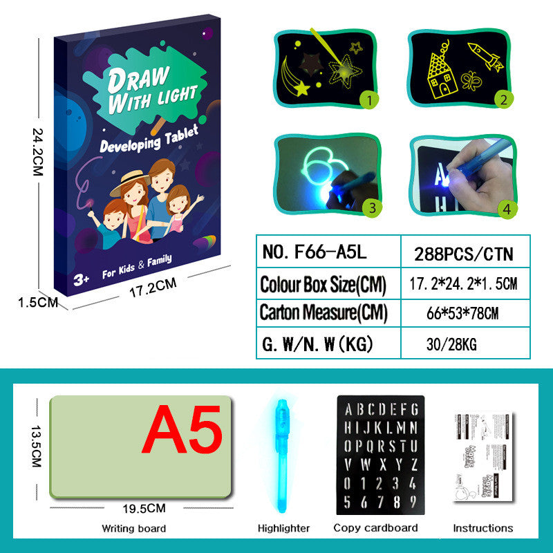 Tablero de dibujo educativo 3D con 8 efectos de luz y rompecabezas