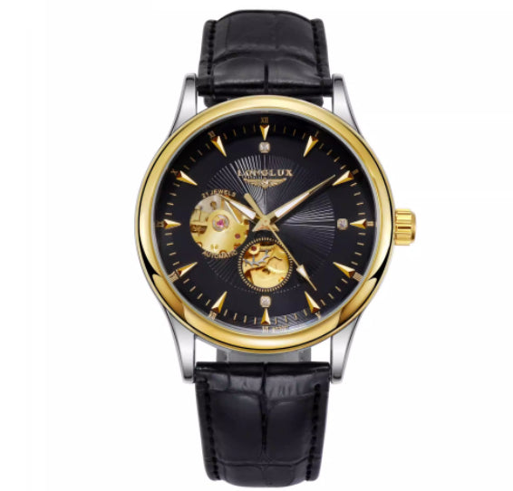 Reloj impermeable de cuero genuino con movimiento mecánico totalmente automático.