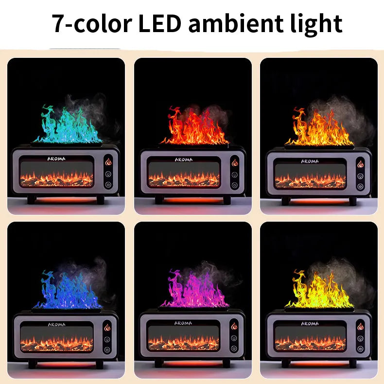Humidificador ultrasónico de llama de 200 ml con diseño de chimenea 3D y difusor de aroma con luz colorida para dormitorio.