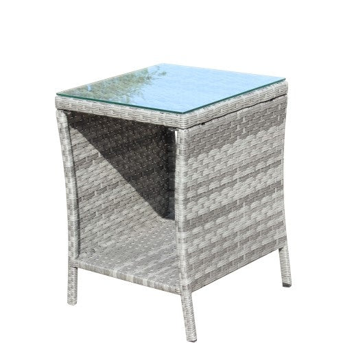 Muebles de exterior para patio, 1 mesa de centro con vidrio templado transparente