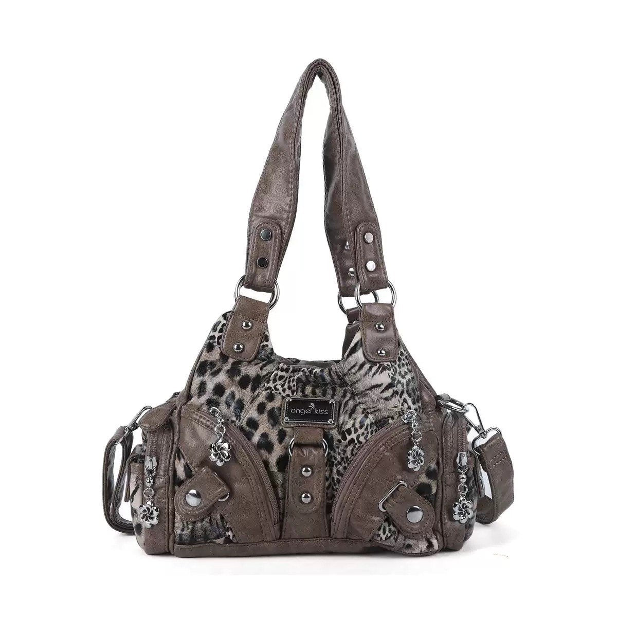 Bolso de hombro atrevido y original con estampado de leopardo postapocalíptico DIY