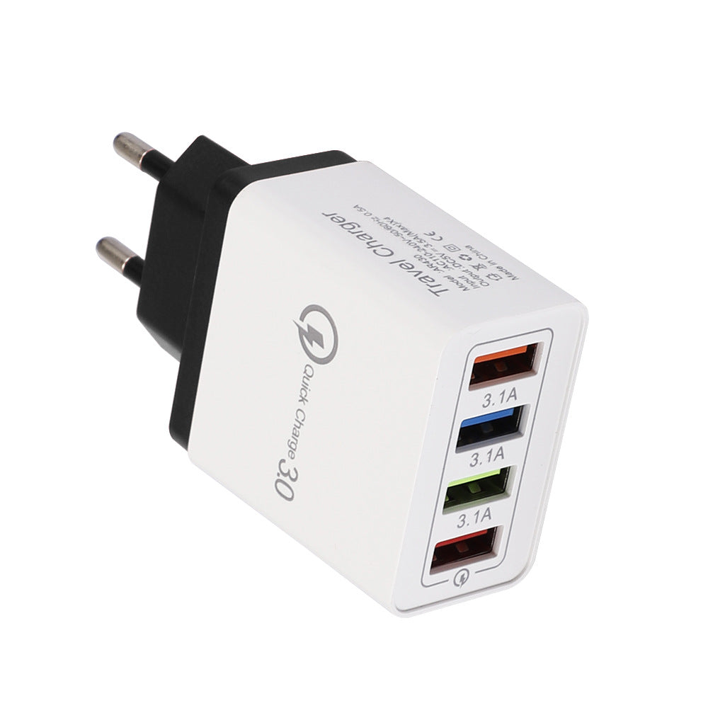 Cargador USB de carga rápida 3.0 para 4 teléfonos, adaptador para tableta, cargador de pared portátil, cargador rápido para móvil.