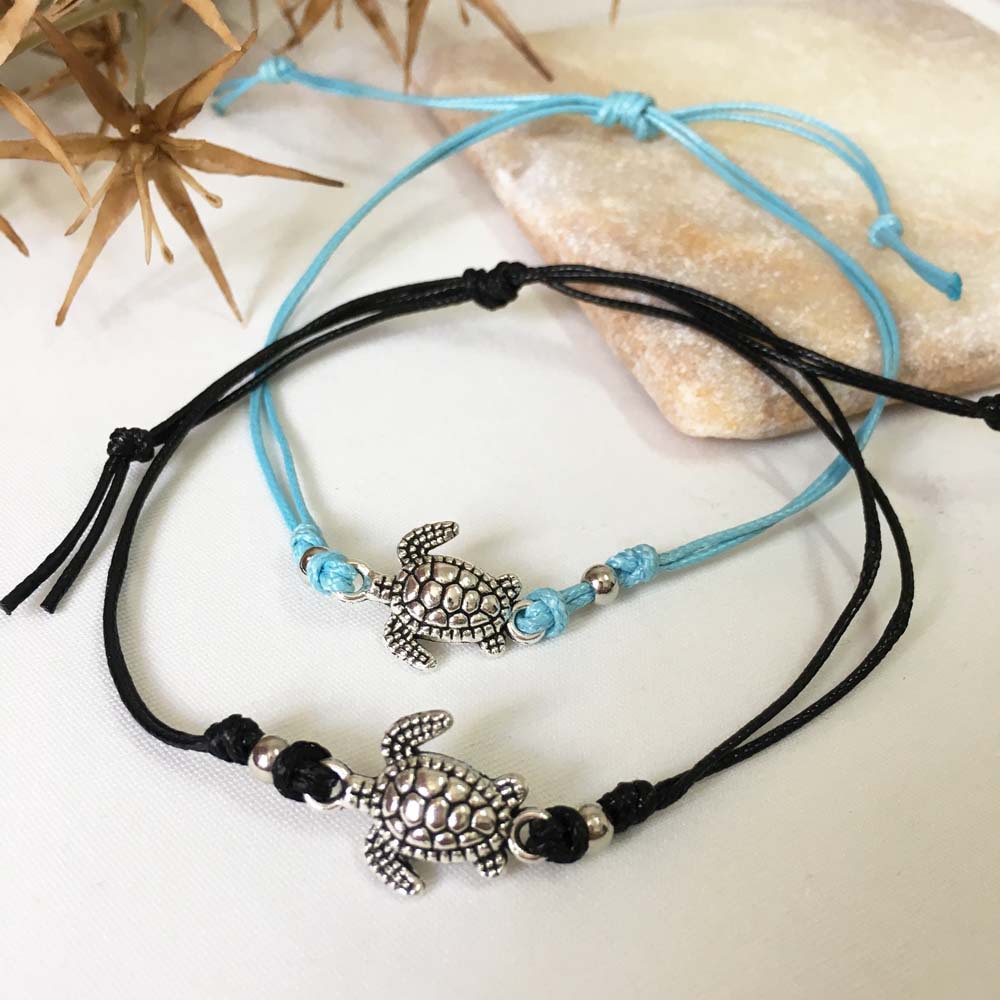 Tobillera con colgante de tortuga y cuerda trenzada de moda para mujer