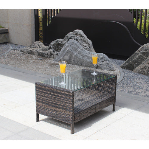 Mesa de centro para muebles de patio al aire libre con vidrio templado transparente