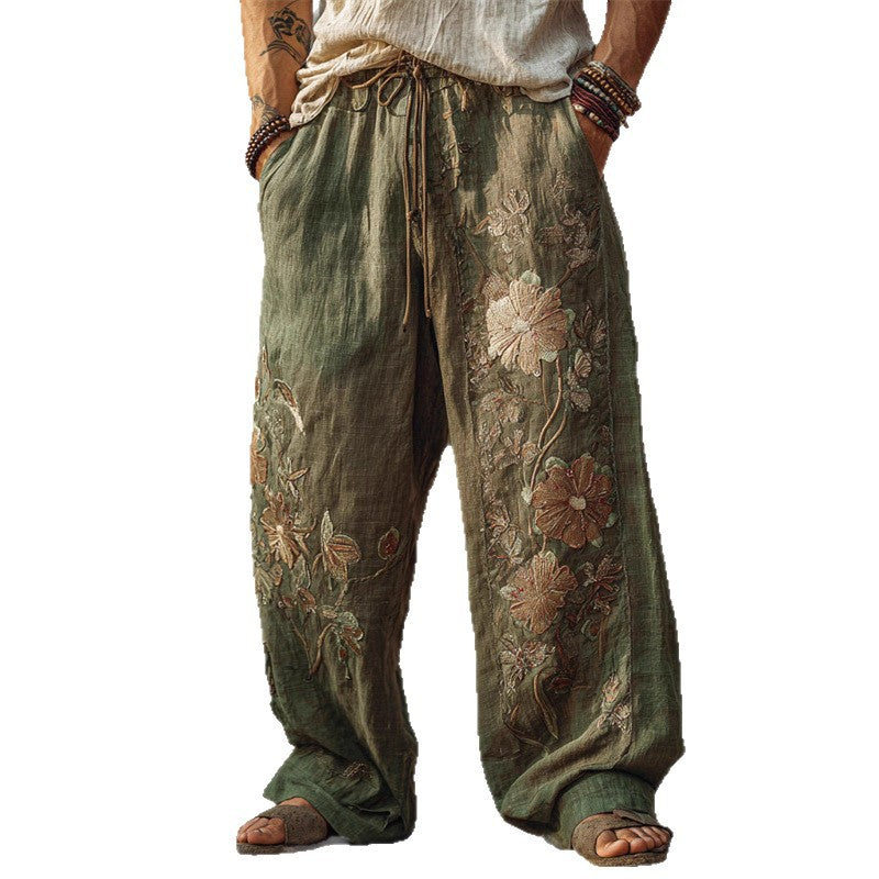 Pantalones casuales, holgados y rectos para hombre con estampado digital.