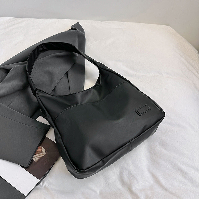 Bolso tote informal sencillo con textura de color sólido, estilo retro, de gran capacidad