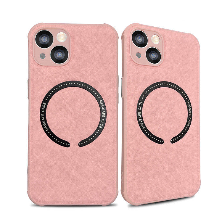 Funda de cuero para iPhone 14 con cierre magnético y cruz magnética