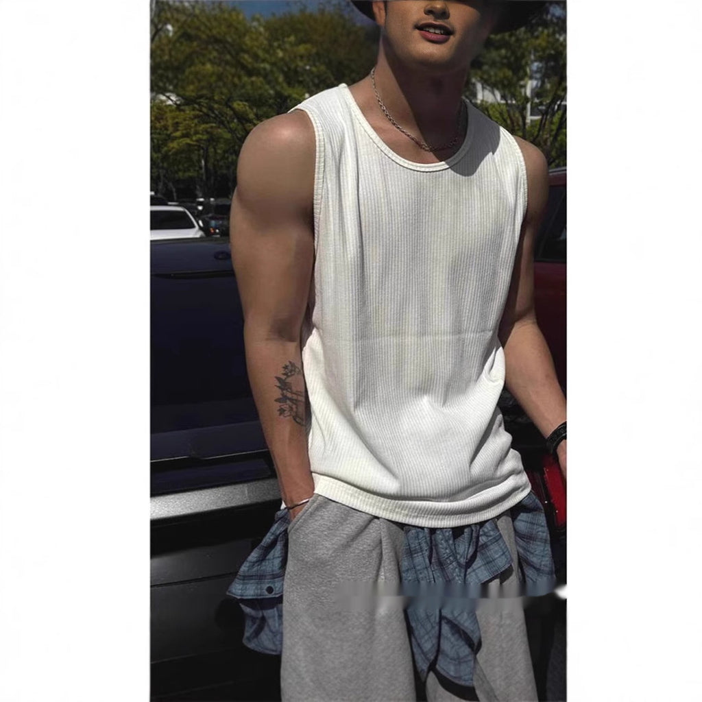Waffle-knit Textured Pleated Loose-fitting Breathable Vest