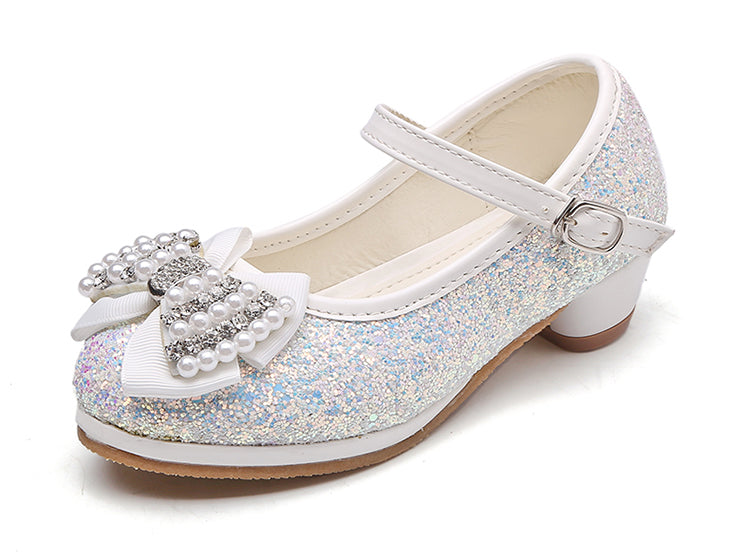 Zapatos de tacón alto con lazo y cristales para niños