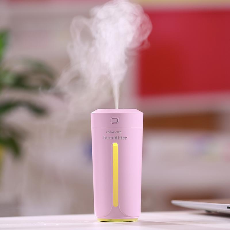 Mini humidificador de aire USB ultrasónico para coche, difusor de aroma eléctrico de aceites esenciales, taza con luces LED de 7 colores.