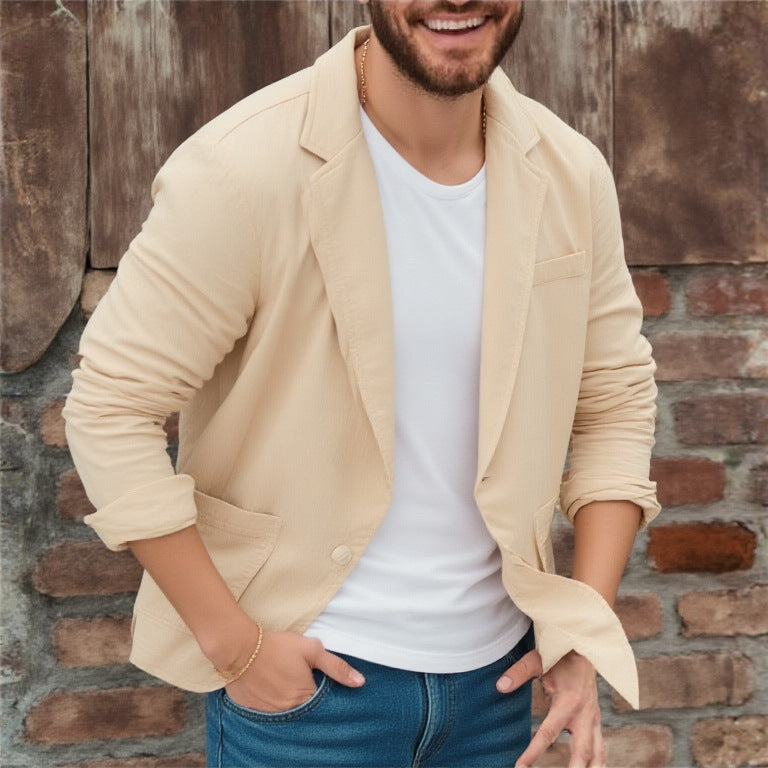 Cotton-linen Loose-fit Solid-color Lightweight Regular Casual Blazer