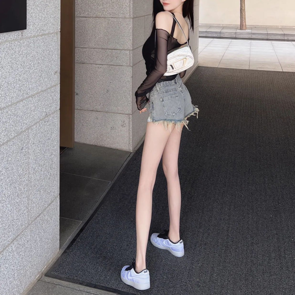 Retro Summer Fringe Low-Waist Raw-Hem Ripped Shorts
