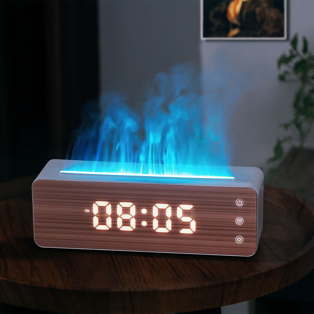 Humidificador de llama, máquina de aromaterapia de llama con pantalla de reloj, humidificador de aromaterapia de escritorio para dormitorio
