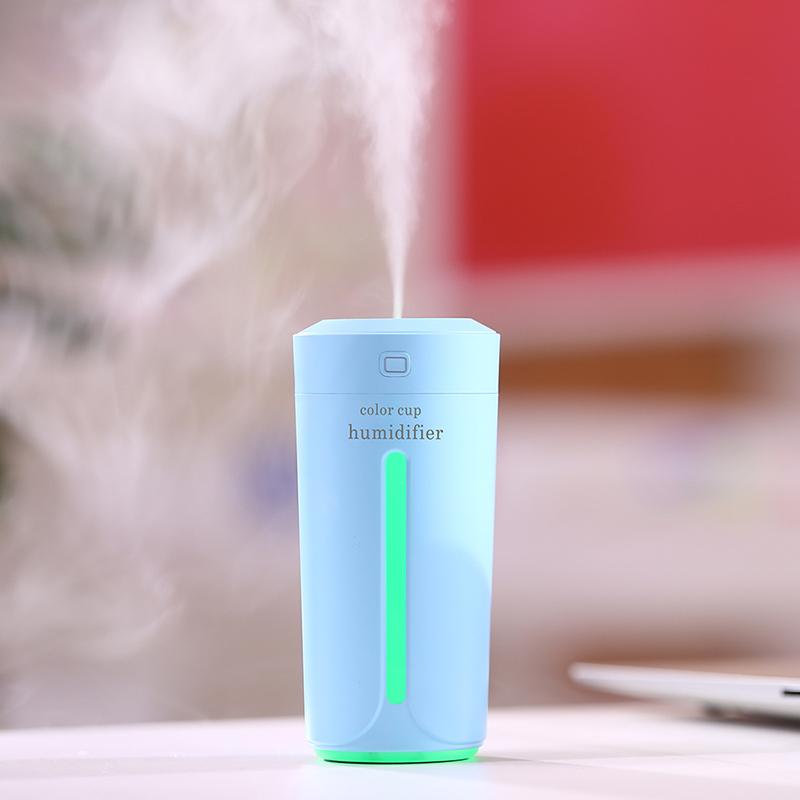Mini humidificador de aire USB ultrasónico para coche, difusor de aroma eléctrico de aceites esenciales, taza con luces LED de 7 colores.